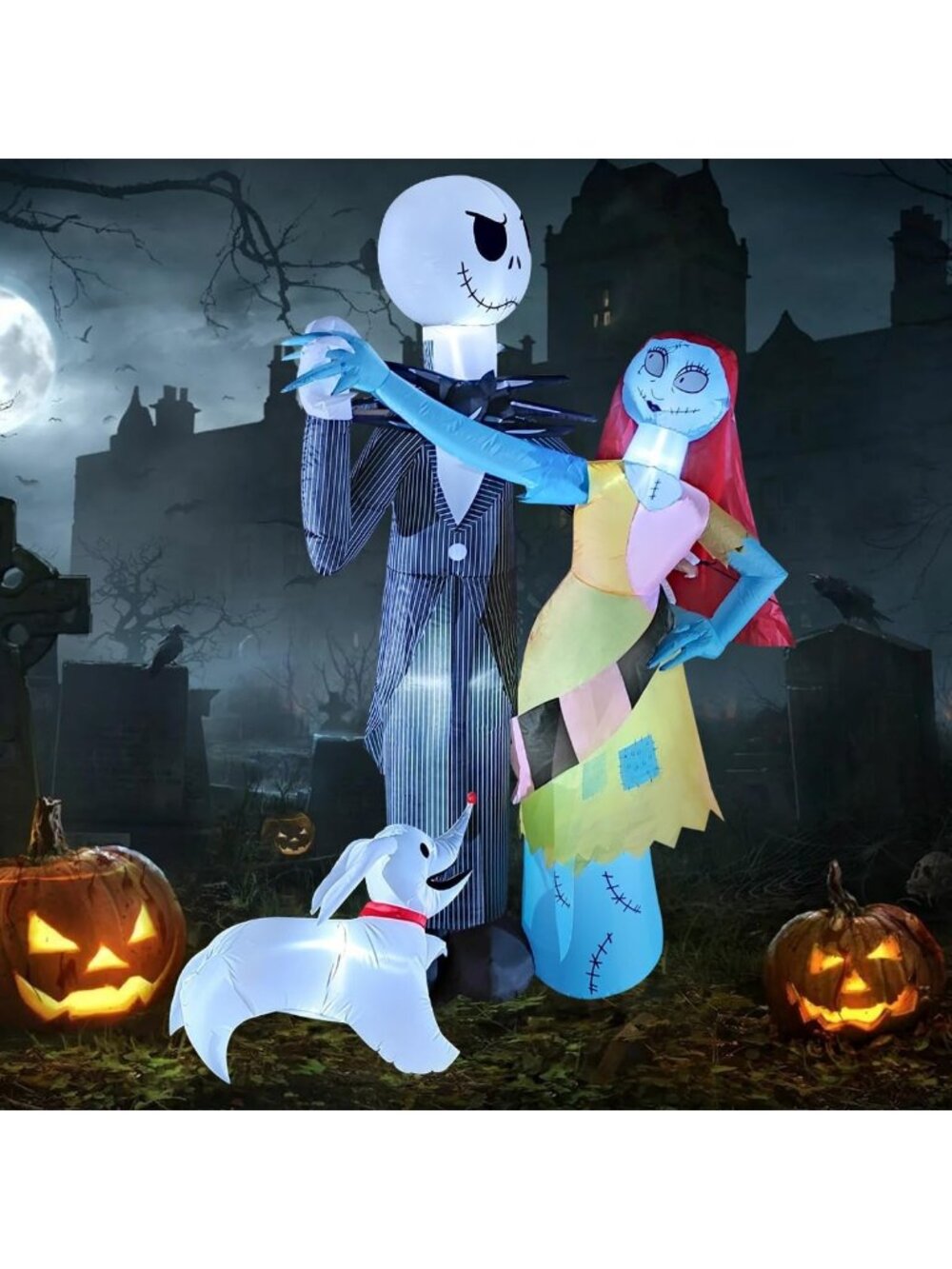 6FT Inflatable Halloween Decoration - Skeleton Couple & Dog with LED Lights for